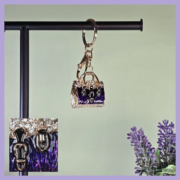 Miniature Gold & Purple Handbag Bag Charm / Keychain (NWOT) - Picture 1 of 7